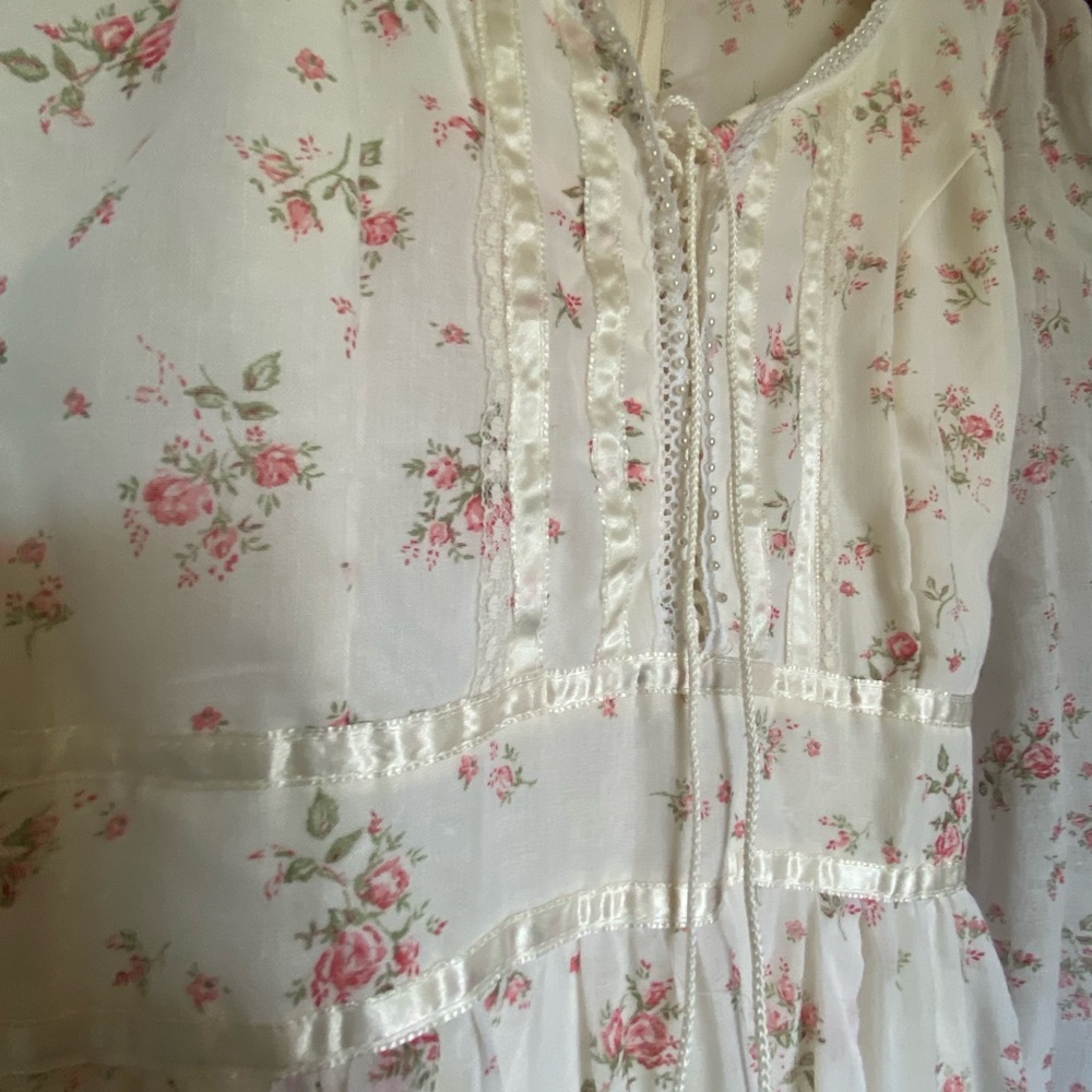Gunne Sax Cream and Pink Floral Dress - Picture 3 of 7
